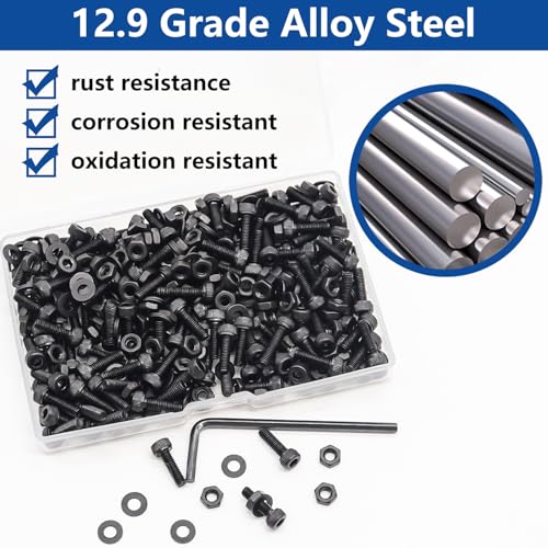 300PCS M3 x 10mm Hex Socket Head Cap Screws with Nuts and Washers, 12.9 Grade Alloy Steel M3 Bolts with Hex Wrench - size: M3 x 10mm, style: Socket Head