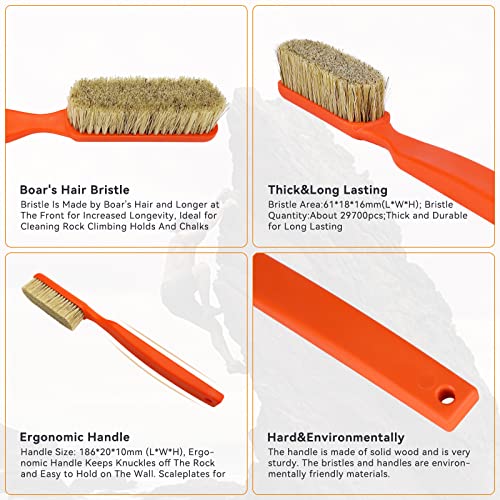 TWO STONES Climbing Chalk Brush with Thick Ultra Durable Boar's Hair Bristles, Bouldering Brush with Ergonomic Handle Portable with Climbing Chalk Bag(Not Included) for Climbing Wall Holds - color: Black+orange