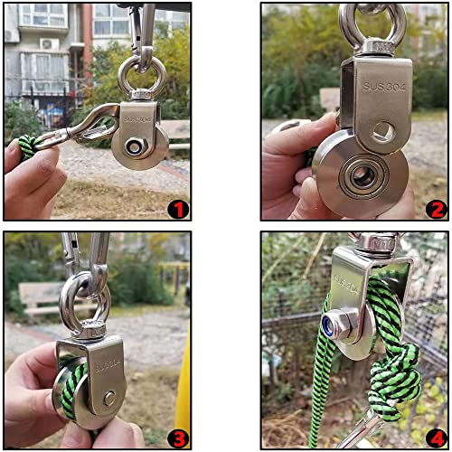 2 Inch U-Type Pulleys for Rope, Stainless Steel M10 Swivel Pulley Block with Bearing, U-Groove Roller Single Pulley Wheel for Pulley System Lifting Gym Equipment Cable Traction Wheels 1 Pack