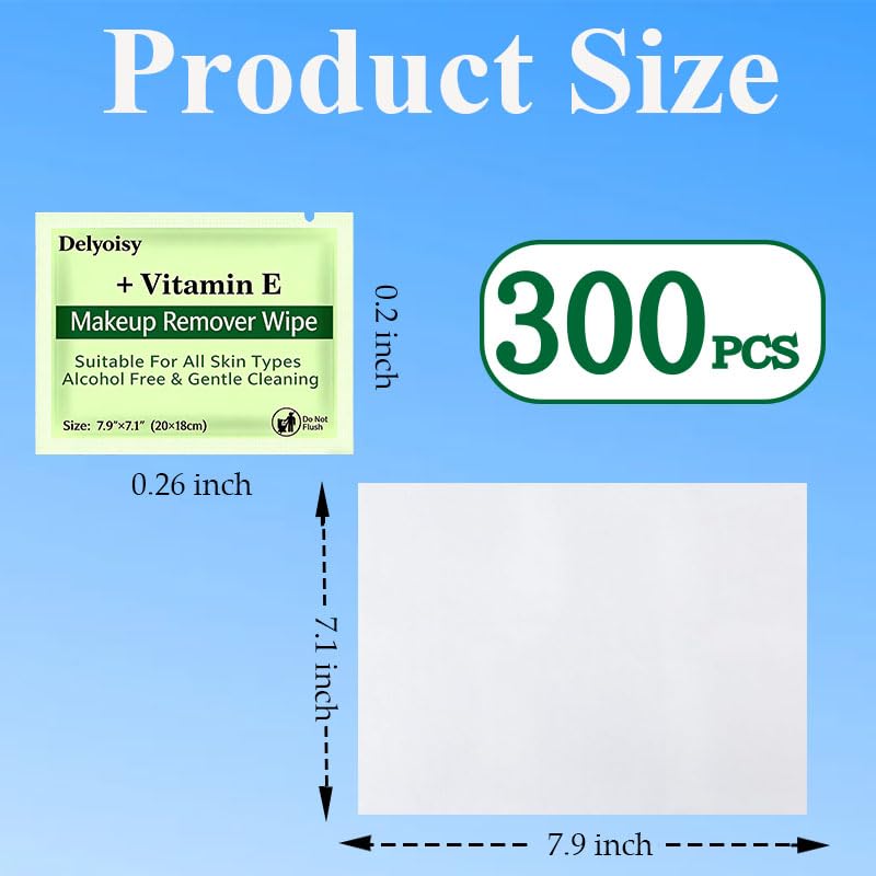 300 Count Makeup Remover Wipes Bulk, Individually Wrapped & Travel Size