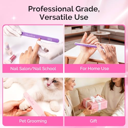 MelodySusie 4Pcs Professional Nail Files 100/180 Grit, Double Sided Emery Boards for Acrylic, Gel and Natural Nails, Manicure Pedicure Shaping Tools for Home Salon, Pink & Purple - size: 4Pcs Mix Shape