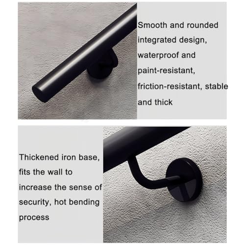 Metal Stair Railing with 2 Brackets Round Tube Wall-Mounted il for Indoor/Outdoor Use Staircase Railing Kit for Balconies Patios & Homes (50cm/1.6ft) - size: 50cm/1.6ft