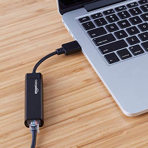 Amazon Basics USB 3.0 to 10/100/1000 Gigabit Ethernet Internet Adapter, Compatible with Windows and macOS, Black - size: 1-Pack