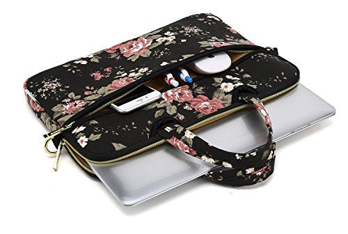 Black C Rose Patten water resistant Laptop Shoulder Messenger Bag Case Sleeve for 14 Inch 14.1 Inch Laptop,Laptop Briefcase - color: Black C Rose, size: 14-14.1 Inch