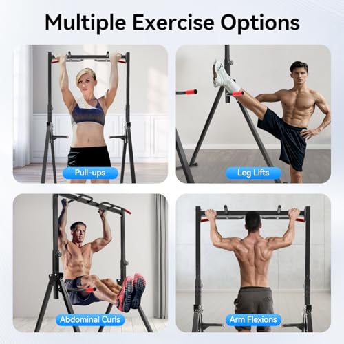 Freestanding Pull Up Bar Station for Home Gym - Adjustable Height 5.74-7.55ft, 440lbs Capacity Pull-Up Bar for Strength Training, Foldable Chin Up Equipment