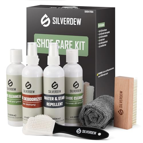 7PCS Shoe Cleaning Kit | 2 Bottles Cleaner, Deodorizer, Protector, 2 Brushes, Microfiber Towel, For Sneaker, Leather, Nubuck, Suede, Mesh & Canva