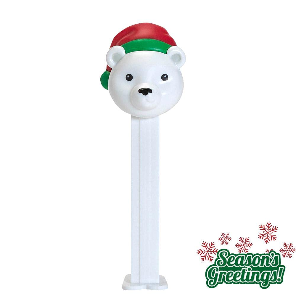 PEZ Christmas Polar Bear Dispenser | Polar Bear With Santa Hat And 2 Refill Rolls of PEZ Candy | Christmas Stocking Stuffer, Party Favor