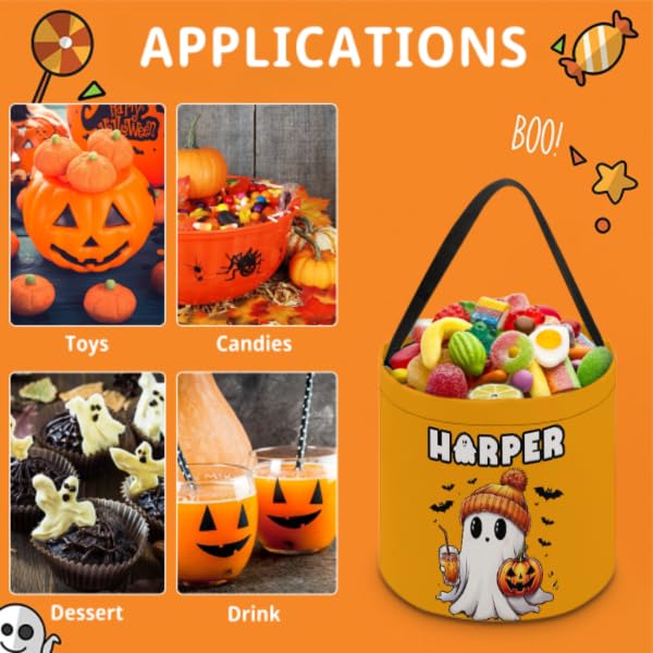 Samenquet Personalized Halloween Baskets for Kids Customized Trick or Treat Bucket Custom Halloween Bag Gifts for Baby Boys Girl Toddler with Pumpkin