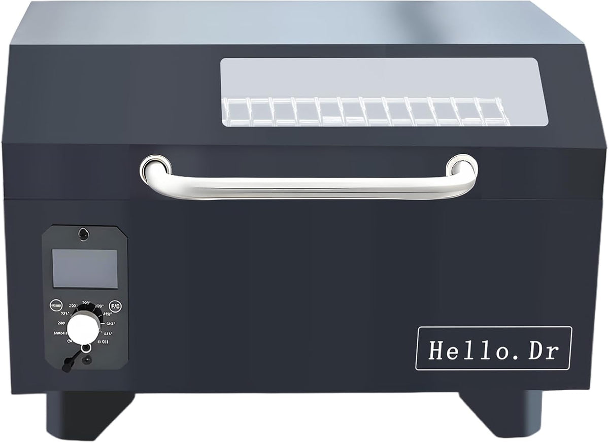 Portable Wood Pellet Grills 900°F，Smoker with Viewing Window – 8-in-1 BBQ, Digital Control, LED Screen, Temperature Control, Meat Probe，Bake and Roast, Ideal for Camping, RV, Beach Backyard