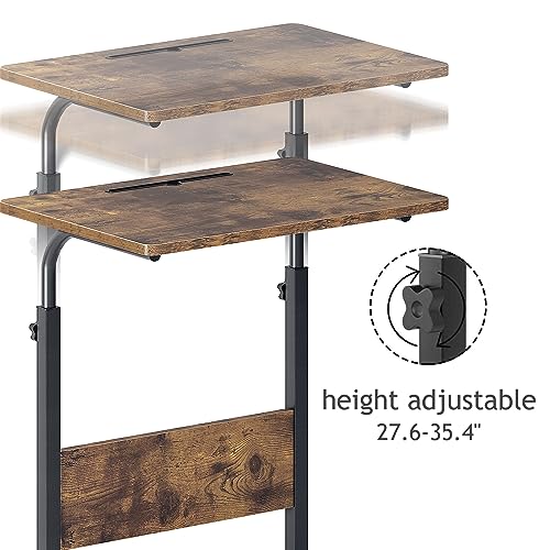 DlandHome 23.6 Inches Rolling Desk with Wheels Adjustable Height | Mobile Standing Desk Small Side Table Portable Laptop Cart PC Table, C-Shaped Bed Couch End Tables, Rustic Brown - color: Retro, size: 23.6 Inch