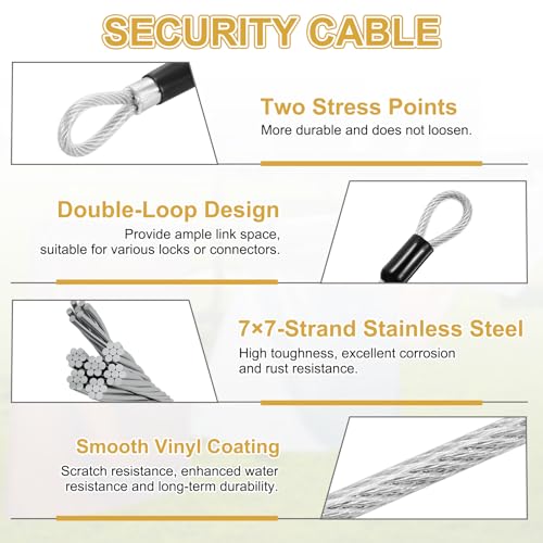 PATIKIL Security Cable Lock (1/8" Dia 1.6ft, Clear) Vinyl Coated 304 Stainless Steel Double Loop Flexible Wire Rope Safety Cable with Quick Links Locking Connectors - color: Clear, size: 1/8" x 1.6ft