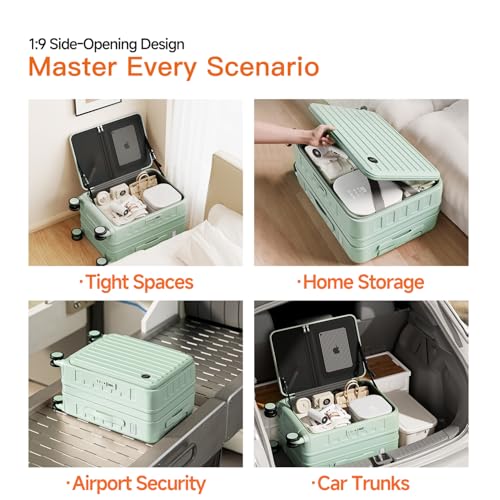 Expandable Lightweight PC Hard Shell Suitcase, 24-inch Luggage with TSA Lock, Top Opening & Cup Holder - Ideal for Business Travel Suitcase (Mint Green, Checked-Medium 24-Inch) - color: Mint Green, size: Checked-Medium 24-Inch
