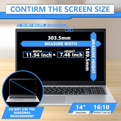 Magnetic Laptop Privacy Screen 14 Inch 16:10, Removable Privacy Filter | Compatible with Samsung HP Dell Asus Acer Sony Lenovo LG Thinkpad Toshiba, Anti Spy, Anti Glare, Blue Ray Reduction - size: 14 in 16:10 privacy screen