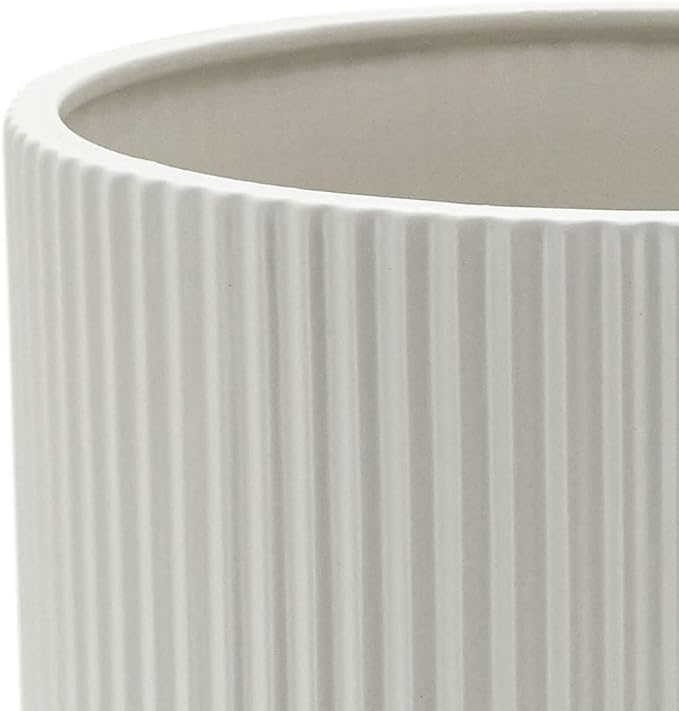 Amazon Basics Fluted Ceramic Round Planter, 10 in, White