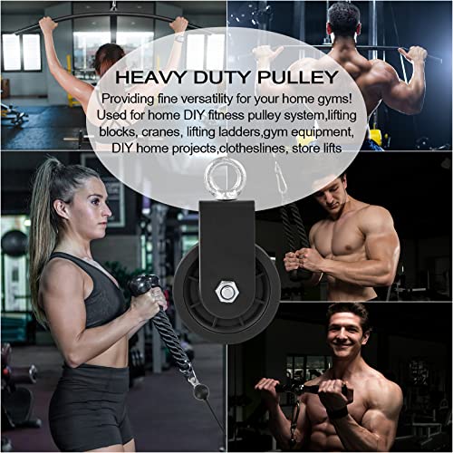 3.54 in Cable Pulley 360 Rotation Traction Wheel with Carabiner and Strap,Silence Smooth Detachable for DIY Gym Pulley System,DIY Gym Attachment Lifting Blocks,Ladder Lift,Hoists,Clothesline - color: 4 Pulley+4 Carabiner