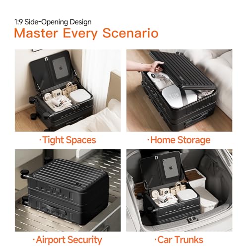 Expandable Lightweight PC Hard Shell Suitcase, 24-inch Luggage with TSA Lock, Top Opening & Cup Holder - Ideal for Business Travel Suitcase (Black, Checked-Medium 24-Inch) - color: Black, size: Checked-Medium 24-Inch