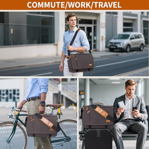ESTARER Computer Messenger Bag 15-15.6 inch, Laptop Work Bag Briefcase for Bussiness/College/Travel, Water-resistant Canvas Shoulder Satchel, Grey - color: 15.6'' Buckle-grey