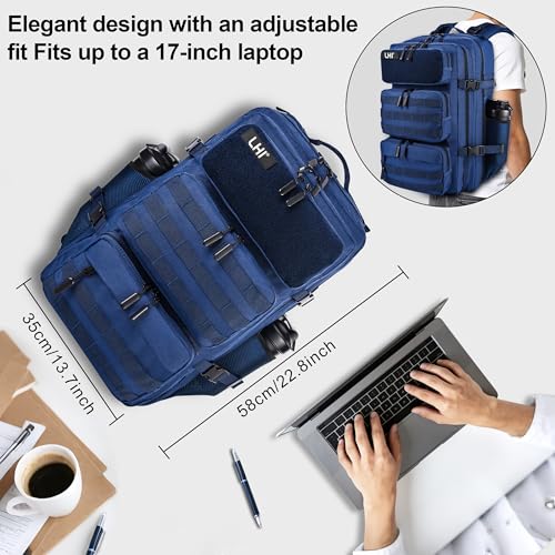 LHI Tactical Military Backpack for Men and Women 25L/35L Army Assault Pack Bag Small Rucksack with Bottle Holder - color: 50l-shoe Compartment(blue), size: Large
