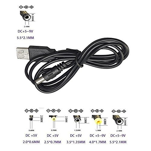 TENINYU USB 2.0 A Male to DC 5.5x2.1mm 5 Volt 24AWG DC Connector Charge Barrel Jack Power Cable Black, 3FT (Max 2.5 Ampere Power Cable, Center PIN Positive),2Pack