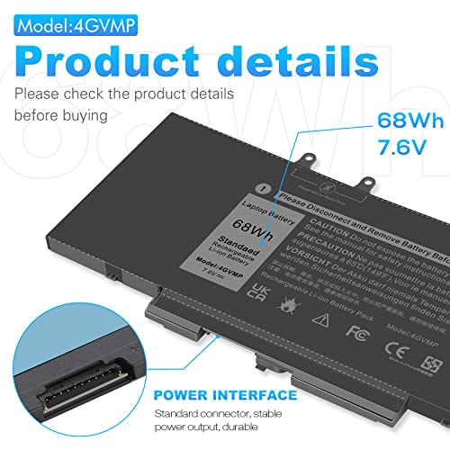 4GVMP Laptop Battery for Dell Latitude 5400 5500 5410 5510 E5400 E5500 Inspiron 7590 7591 7791 2-in-1 Precision 3540 3550 Series P84F P84F001 P42E P42E001 P98G001 P80F001 RF7WM C5GV2 H82T6 7.6V 68Wh - size: 4GVMP 10.83 × 5.12 × 0.73 inch