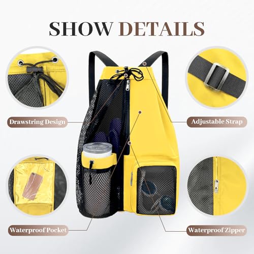 Beach Backpack with Wet Pocket Drawstring Mesh Beach Bag Waterproof Swimming Pool Backpack for Men and Women - color: Yellow