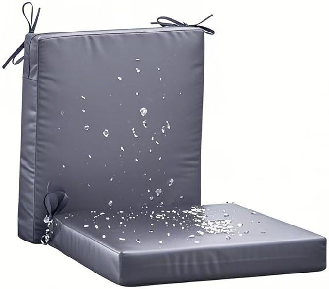 18 x 18 Inch Outdoor Chair Cushions for Patio Furniture, UV Resistant Non Slip Waterproof Replacement Patio Seat Cushion with Ties Set of 2, Dark Grey
