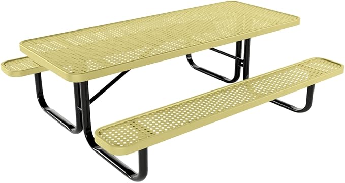 Heavy-Duty Portable Outdoor Kids Table, Punched Steel Kids Picnic Table, Commercial-Grade Picnic Table, Made in America (6ft Rectangular, Childrens, Textured Sandstone)