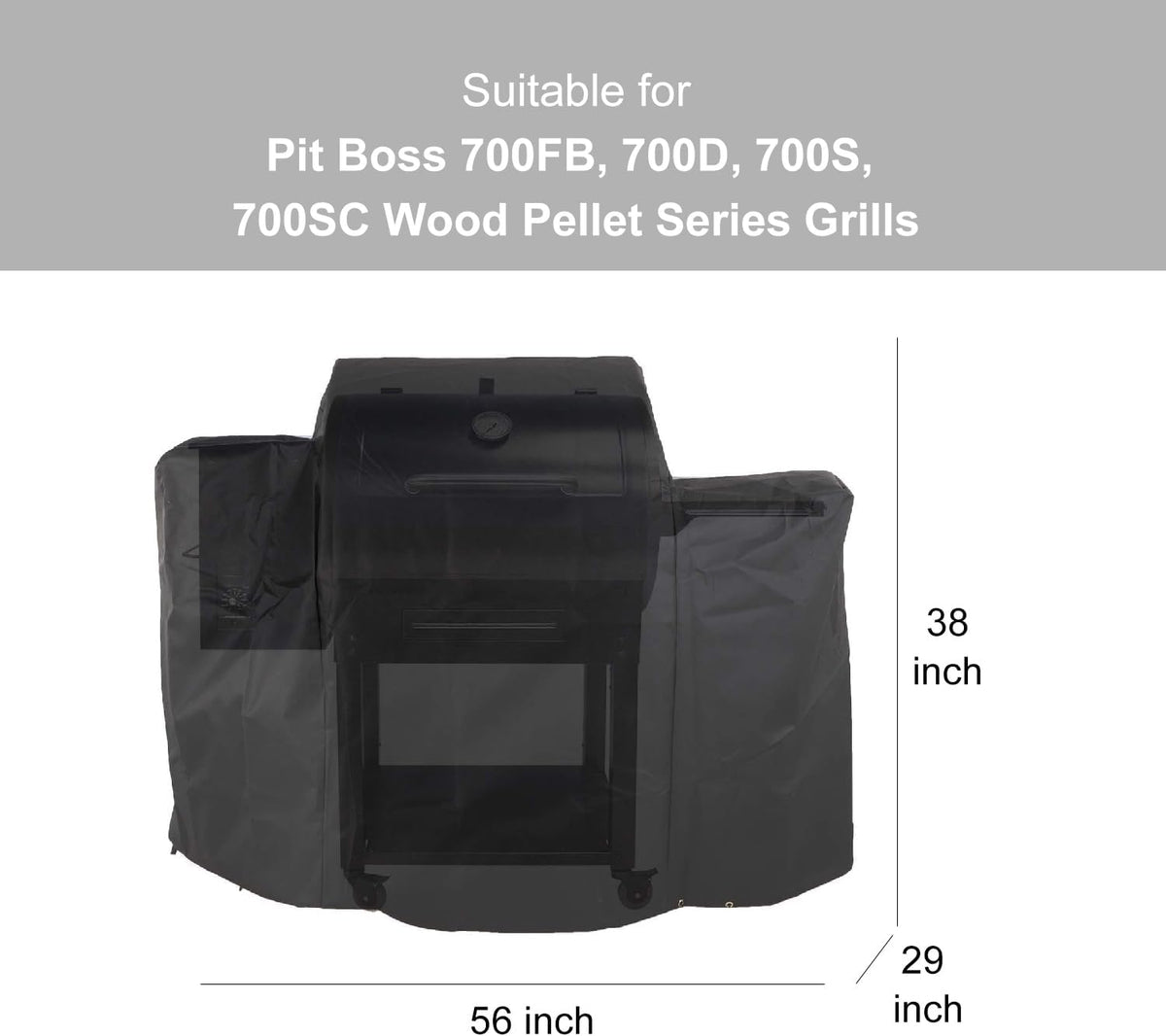 600D Grill Cover Fits for Pit Boss 700FB, 700D, 700S, 700SC Wood Pellet Series Grills, Replace for Pit Boss 73701 Heavy Duty Waterproof Grill Cover, Fade Resistant, 56" x 29" x 38"