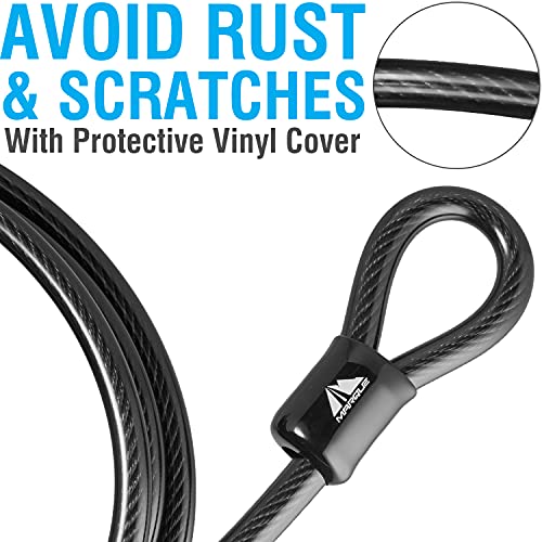 Security Steel Cable - 3/8 inch (10 mm) Thick (4', 7', 15', 20' or 30') Vinyl Coated Braided Steel Cable with Double Sealed Looped Ends for U-Lock, Padlock, Disc Lock (7 FT) - color: 7 FT