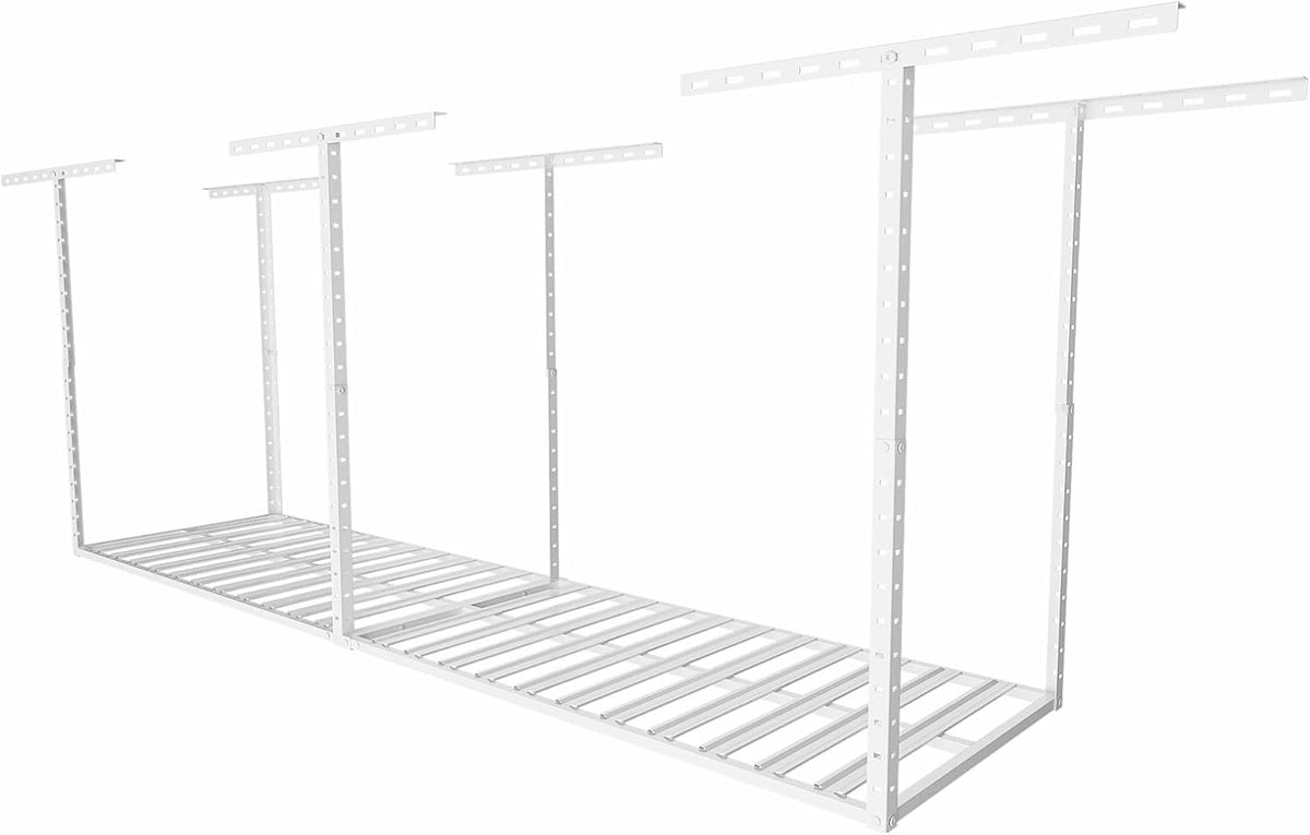 SunsGrove 2x8 Garage Storage Overhead Rack Organization, Adjustable Ceiling Mounted Storage Racks, 800LBS Weight Capacity, 22"-40" Ceiling Dropdown, White