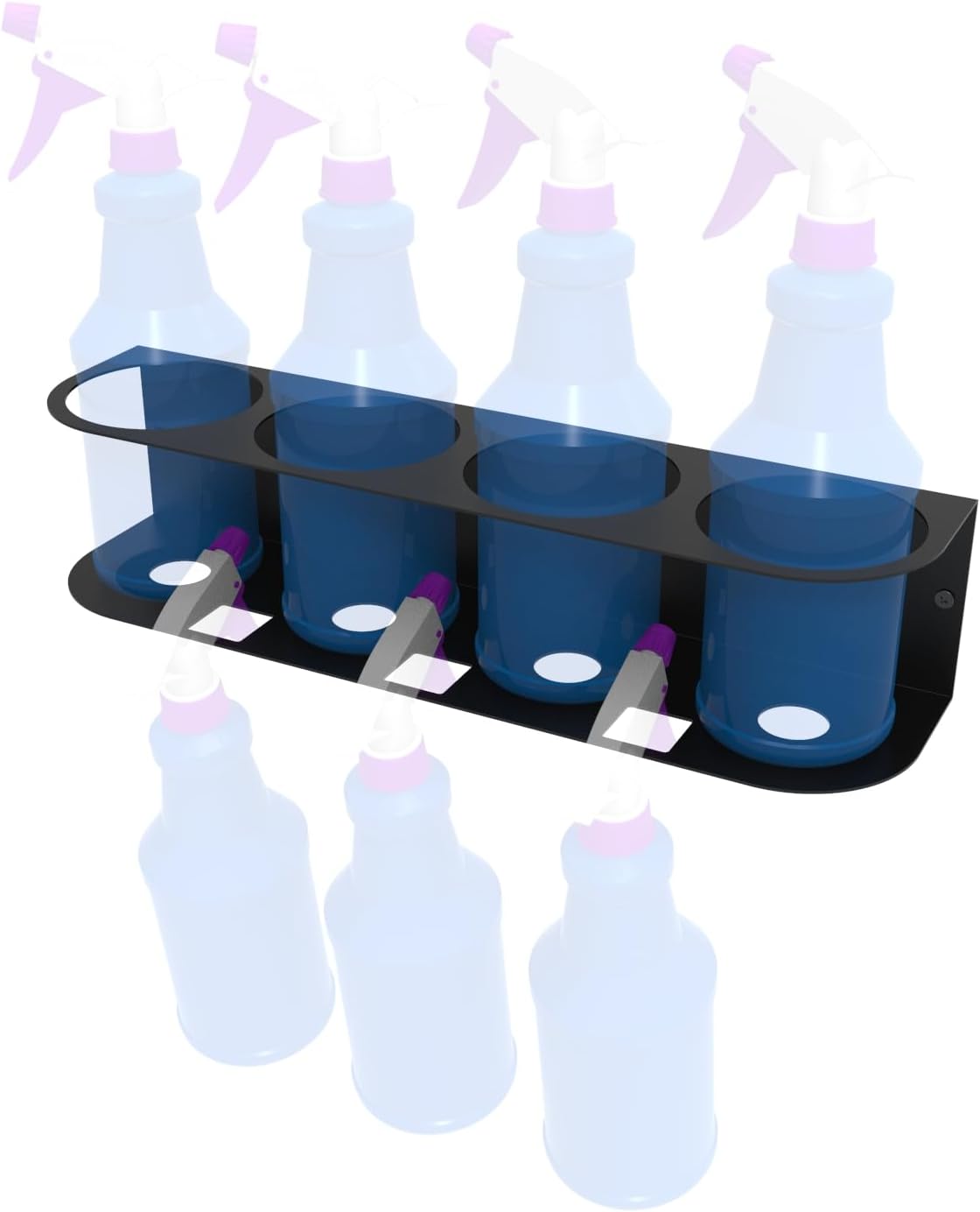 JINGCHENGMEI 4 Spray Bottles Holder, Steel Wall Mount Storage Organizer for All-Purpose at Garage and Home (SBH-4B1Pc)