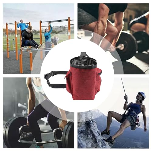 Chalk Bag for Rock Climbing Drawstring Closure Zippered Pockets Adjustable | Chalk Organizer for Rock Climbing, Bouldering, Weightlifting, Gymnastics, Adults Women Men - color: Wine Red