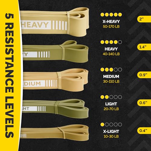 Long Resistance Bands Set, 5 Pull Up Assistance Bands for Working Out | 5 resistance levels, natural latex construction, exercise bands for strength training, stretching and physical therapy - color: Green 3