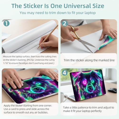 Universal Laptop Skin Decal, 3-Piece Vinyl Protector for 12 13 14 15.6" Notebook, Waterproof Anti-Scratch, Easy Trim & Bubble-Free Finish, Cute Dog with Glowing Neon Eyes - color: Cute Dog with Glowing Neon Eyes