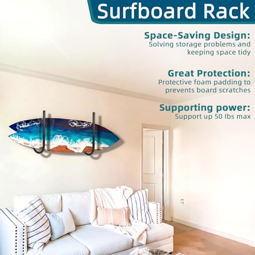 SUP Paddle Board and Kayak Storage Rack,Surfboard Wall Mount and Kayak Rack | Garage Ceiling Wall Storage Racks,Heavy-Duty Paddle Board Organizer,Up to 10" Thick and 50 lbs Max,Hang 1-3 Surf or SUP Board - style: 2 Set