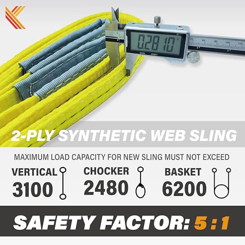 2-Ply Lifting Sling Straps 1”x 15ft - 3100lbs Vertical Capacity Heavy Duty Flat Eye Lift Sling, for Rigging Moving Towing Hoisting -2Pack - Kodiak Straps - color: 2 PACK, size: 1inch x 15ft