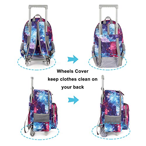 Tilami Rolling Backpack 18 inch Double Handle with Lunch Bag Wheeled Kids Backpack for Girls and Boys, Galaxy - color: Galaxy