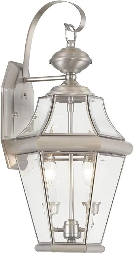 Livex Lighting 2261-91 Georgetown 2 Light Outdoor Wall Lantern, Brushed Nickel