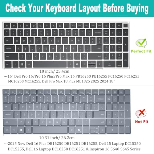 2 PCS Keyboard Cover for 16" Dell Pro 16/Pro 16 Plus/Pro Max 16 PB16250 PB16255 PC16250 PC16255 MC16250 MC16255, Dell Pro Max 18 Plus MB1825 2026-2024 18'' Laptop (NOT FIT Pro 16 Premium DA16250) - color: MGreen+Clear