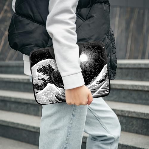 Laptop Sleeve with Handle 10 Inch, Waterproof Laptop Case Bag, Black Wave Pattern Design Computer Sleeve Compatible with MacBook Air, Pro, HP, Dell, Lenovo, ASUS - color: Black Wave, size: 10inch(9.7-10.5")
