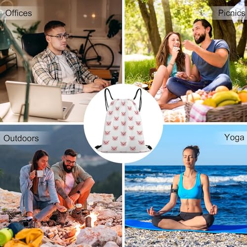 Gym Drawstring Bag Sports Sackpack Waterproof String Backpack with Shoe Compartment for Hiking Swimming Training, Funny Pink Pig Face Bags - color: Picture (28)