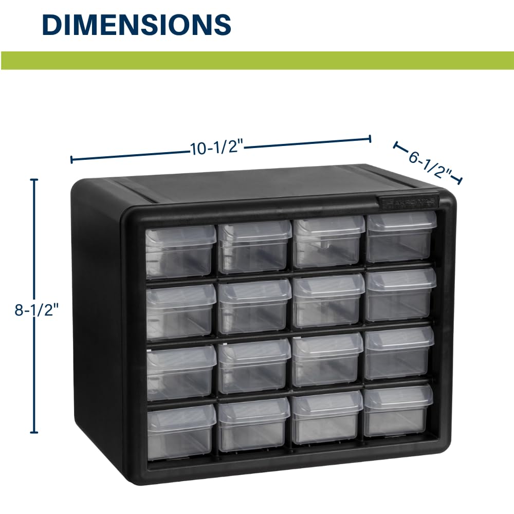 Akro-Mils 16-Drawer Plastic Drawer Storage Cabinet for Garage Organization, Beads, Makeup Organizer, Building Bricks Storage, Teacher Toolbox, 10-1/2-Inch W x 6-1/2-Inch D x 8-1/2-Inch H, 10116 White