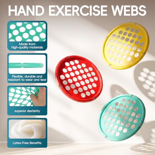 Hand Exercise Web, Finger Exerciser & Hand Strengthening | Latex Free, 7 Inch Portable, Physical Therapy Rehab, Hand & Finger Strengthener, Desk Office Travel - color: Red