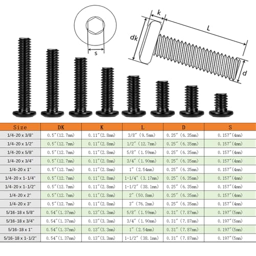 Matuja 1/4-20 x 2 Flat Head Hex Socket Bolts Screws,304 Stainless Steel,Black Oxide Finish,Fully Threaded Bright Furniture with Hex Key(20 Pcs) - size: 1/4-20 x 2"