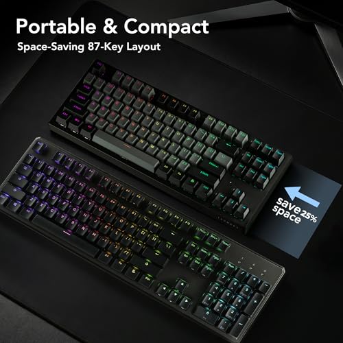 TECWARE Phantom+ Elite 87 Key RGB Mechanical Gaming Keyboard | 3 Mode Wireless Bluetooth 5.0 2.4GHz & USB C Wired | Hot Swappable 5 Pin | Double Shot PBT Keycaps | Wraith Red Switch - Black - color: Red Switch, size: Phantom+ Elite 87 | Black