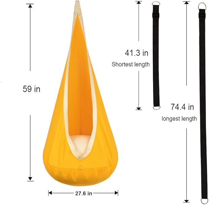 Kids Pod Swing Hanging Seat Child Hammock Chair Indoor and Outdoor Sensory Swings 100% Cotton Loading Capacity 170 lbs (Yellow)