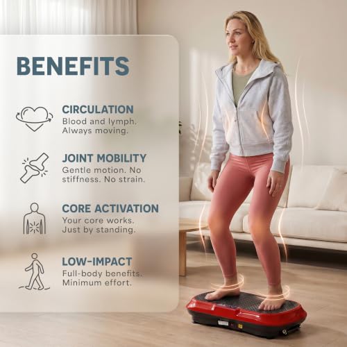 Lifepro Waver Vibration Plate Exercise Machine with 99 Speeds & 10 Presets | Resistance Bands, Non-Slip Surface, 330 lbs Capacity — Vibration Plate for Lymphatic Drainage, Body Toning, Full-Body Workout - color: Red