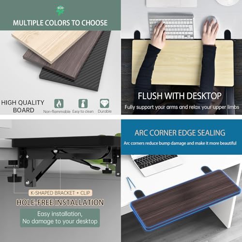 Sisyphy Ergonomics Desk Extender Tray, 25.2x9.5" Punch-Free Clamp on, Foldable Keyboard Drawer Tray, Table Mount Arm Wrist Rest Shelf, Computer Elbow Arm Support - color: Carbon, size: 25.2*9.5"(64*24cm)