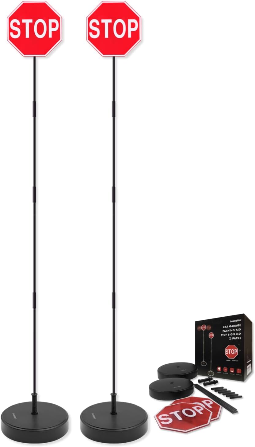 Securityman Garage Stop Sign Parking Aid (2 Pack) | Garage Stoppers for Your Vehicle - Easy Car Marker Sensor Indicator Assist Guide