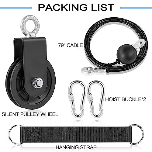 3.54 in Cable Pulley 360 Rotation Traction Wheel with Carabiner and Strap,Silence Smooth Detachable for DIY Gym Pulley System,DIY Gym Attachment Lifting Blocks,Ladder Lift,Hoists,Clothesline - color: 1 Pulley+1 Straps+2 Carabiner+ 79in Cable 1pcs